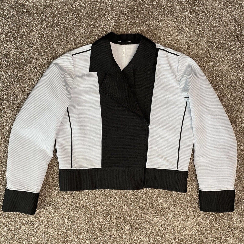 Bouguessa Black Light Blue Textured Long Sleeve Blazer Jacket Womens